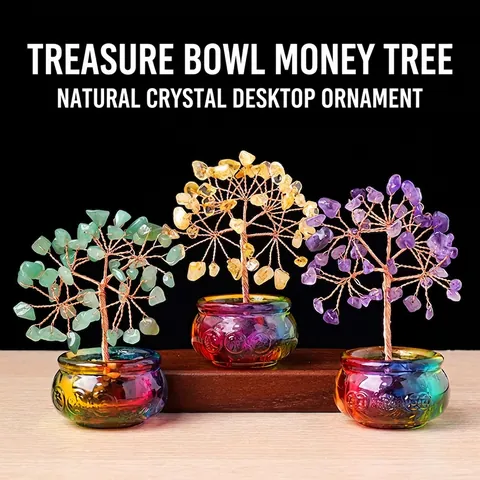 Arbre À Argent En Cristal Naturel Décoration Bureau Arbre De Chance En Pierres Précieuses Avec Fil De Cuivre Base Cornucopie Cadeau