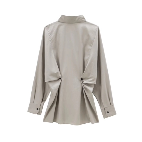 Chemisier Femme À Manches Longues Boutonné Col À Revers Couleur Unie Coton Polyester Haut Élégant