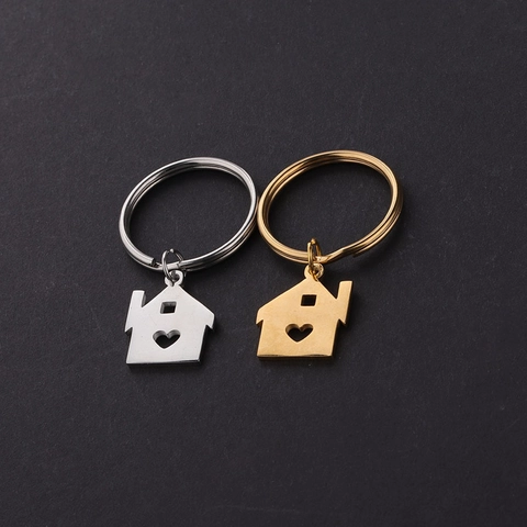Llavero Casa Acero Inoxidable 304 Pulido Espejo Colgante Corazón Hueco Para Parejas Regalo Joyería Nuevo Hogar