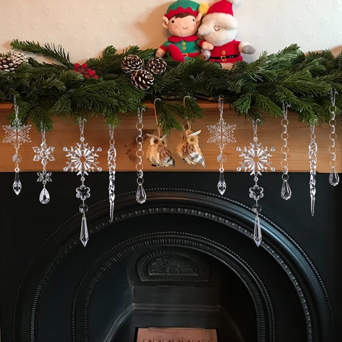 Ornamenti Appesi in Acrilico Trasparente con Fiocchi di Neve Ghiaccioli Renne per Albero di Natale Festa Decorazioni per la Casa
