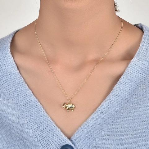 Collier Pendentif Éléphant en Cuivre et Strass à la Mode pour Femme Chaîne de Clavicule Éléphant Animal Chanceux Plaqué Or