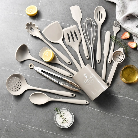 Utensilios De Cocina De Silicona Resistentes Al Calor Herramientas De Cocina Con Cubo De Almacenamiento Espátula Batidor