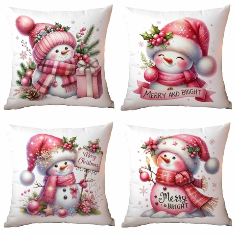 Rosa Schneemann Weihnachten Kissenbezug Pfirsichhaut Dekorative Kissenhülle Für Sofa Zuhause Quadratisch Druck