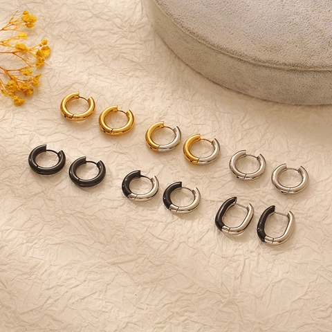 Orecchini A Cerchio Geometrici In Acciaio Inossidabile Placcato Oro 18K Bicolore Minimalisti Per Donna