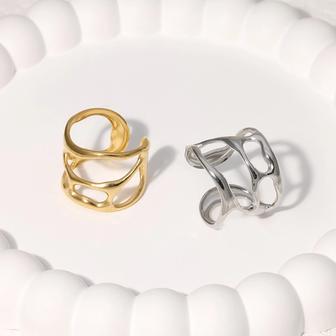 Anillo Abierto Hueco Irregular Acero Inoxidable Joyería Geométrica Minimalista Ajustable Para Mujeres