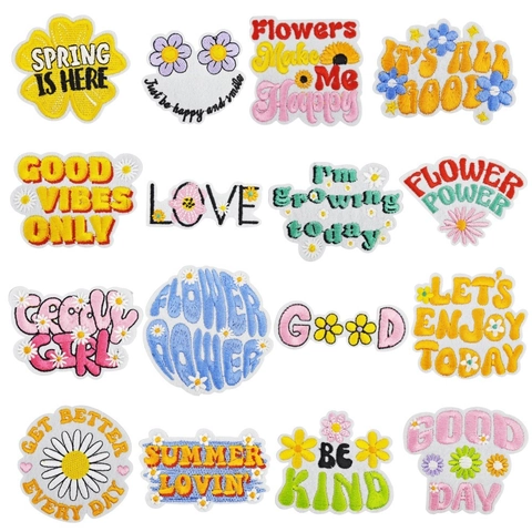 Embroidered Patches Floral Letter Iron On Cloth Appliques DIY Clothing Decoration Repair For Backpack Jackets Hats Phrases