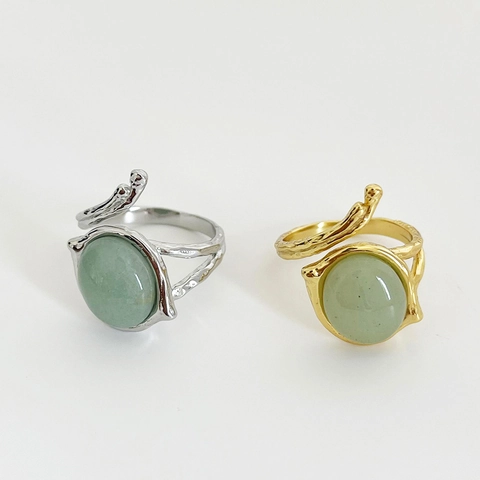 Anello Aperto Regolabile In Argento Sterling 925 Con Pietra Agata Verde Trama Di Ramo Gioielli Di Moda Vintage Semplici Da Donna
