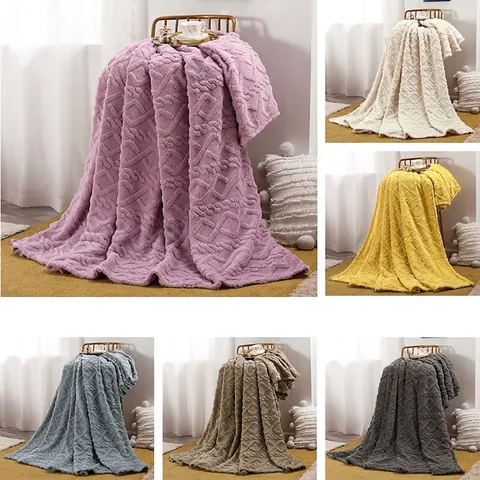 Flanellen Fleece Deken Polyester 3D Reliëf Geometrisch Ruitpatroon Dik Warm Zacht Pluche Sofa Bed Reizen Luxe