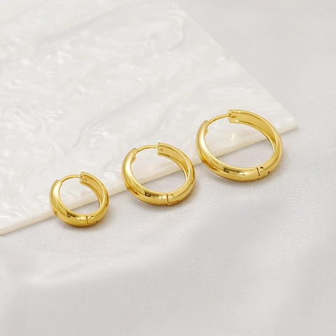 Orecchini A Cerchio Spessi Placcati Oro 18 Carati Acciaio Inossidabile Geometrico Rotondo Lucido Minimalista Donna