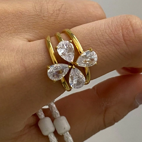 Multi Layer Stackable Rings For Women Gold Plated Stainless Steel Cubic Zirconia Sun Shell Heart Vintage Bohemian Jewelry