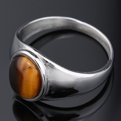 Anillo Da Uomo In Acciaio Inossidabile Con Pietra Occhio Di Tigre Ovale Marrone Stile Retro Vintage Business
