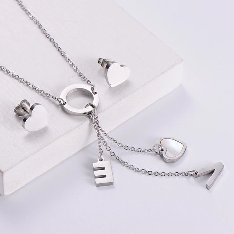 Joyas De Acero Inoxidable Collar Con Colgante De Corazón LOVE Y Pendientes Elegante Accesorio Mujer