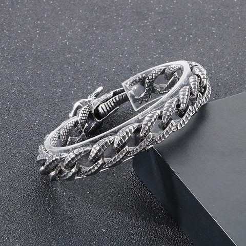 Pulsera De Cadena Cubana Con Cabeza De Dragón Retro Punk Acero Inoxidable Joyería Para Hombre