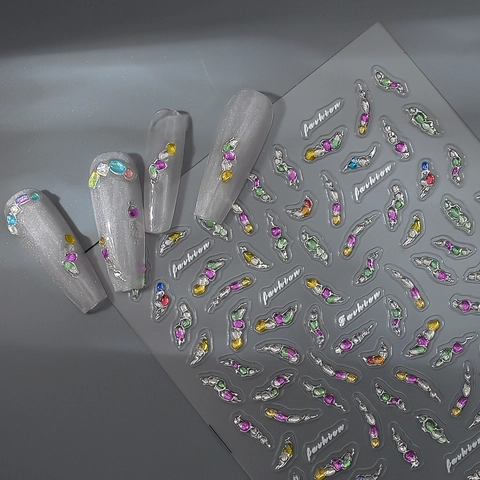 Adesivi Per Unghie Rilievo 5D Colore Caramella Strass Gemma Impermeabile 3D Adesivo Fai Da Te Manicure Decalcomanie