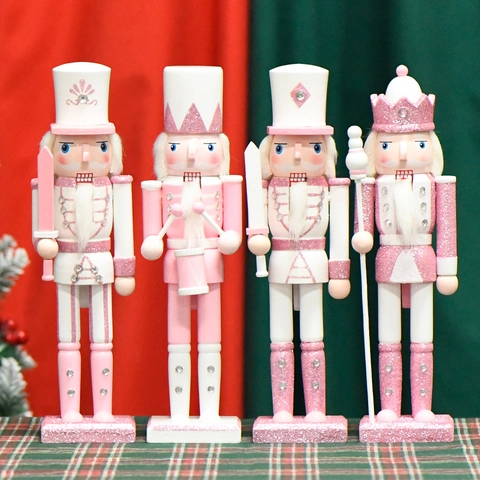 Casse Noisette Bois Rose Blanc Ornement Soldat Roi Paillettes Noël Décoration Table Maison Cadeau Européen