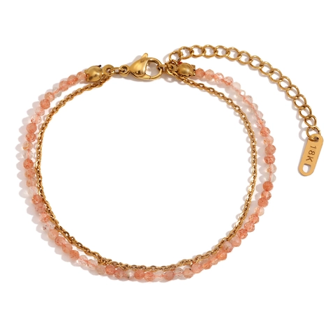 Dubbele Laag Ketting Armband Enkelbandje 18K Verguld Roestvrij Staal Natuurlijke Zonnesteen Kralen Chique Niche Sieraden Voor Dames