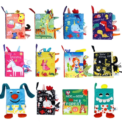Baby Cloth Books Sensory Toy Crinkle Paper 3D Animal Tails Early Learning Education Infant Toddler Washable Tear-Resistant