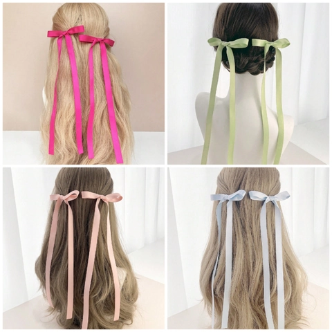 Satin Ribbon Bow Hair Clips With Long Streamers Ballet Style Sweet Elegant For Women And Girls
