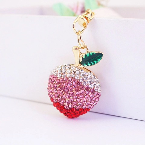 Schattige Legering Strass Perzik Schlüsselanhänger Vruchtvorm Tas Hanger Voor Vrouwen Meisjes Handtas Auto Mode Accessoires