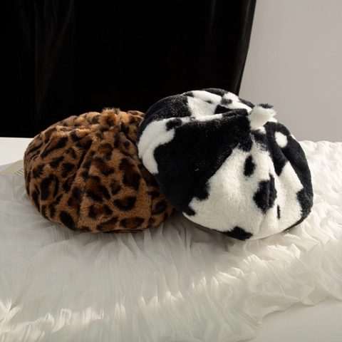 Basco In Peluche Pelliccia Sintetica Caldo Inverno Moda Stampa Animale Mucca Leopardo Per Donne Ragazze