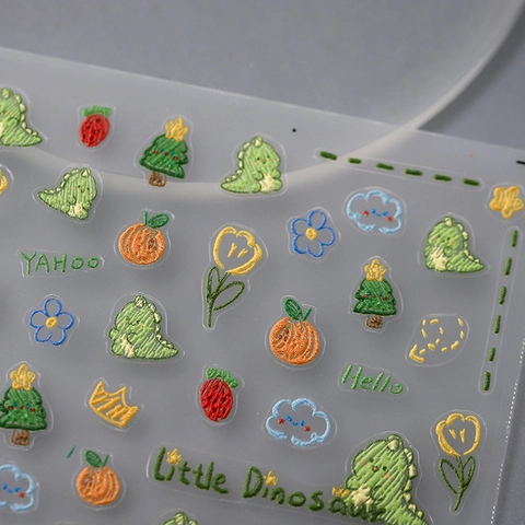 Autocollants Art Des Ongles 3D En Relief PET Auto-Adhésif Dessin Animé Petit Dinosaure Relief Décalcomanies De Manucure