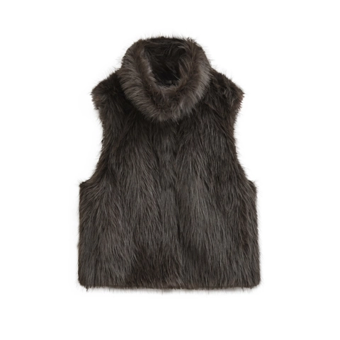 Dames Gilet Van Namaakbont Hoge Kraag Mouwloos Effen Kleur Dik Warm Pluche Mode Herfst Winter Bovenkleding