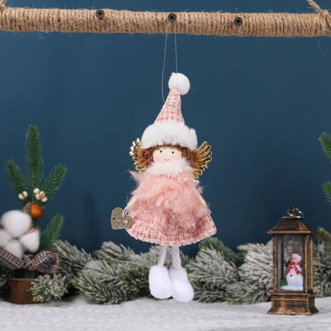Bambola Angelo Di Natale Ornamenti Appesi Peluche Maglia Ali Di Paillettes Gonna Scozzese Ciondolo Fata Decorazione Albero Di Festa