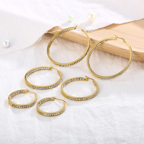 Hoop Ohrringe Edelstahl 18K Vergoldet Mit Strass Funkelnd Geometrisch Rund Schmuck Für Frauen Modisch