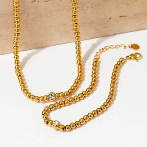 Collana E Bracciale Di Perline In Acciaio Inossidabile Con Zirconia Gioielli Chic Minimalisti Per Donna Catena Regolabile