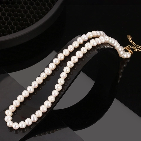 Freshwater Pearl Necklace 925 Sterling Silver Adjustable Baroque Style Elegant Retro Jewelry For Women