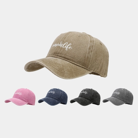 Momlife Embroidered Washed Cotton Baseball Cap Vintage Distressed Adjustable Soft Top Sun Hat Casual Dad Hat For Women