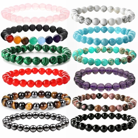 Natural Stone Beaded Bracelet Elastic Stretch Round Gemstone Yoga Healing Energy Jewelry For Men Women
