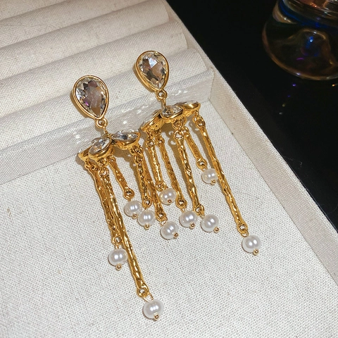 Ohrringe Aus Legierung Mit Blumen Strass Und Quasten Mit 925 Sterling Silver Earring Post Elegante Wassertropfen Lange Anhänger