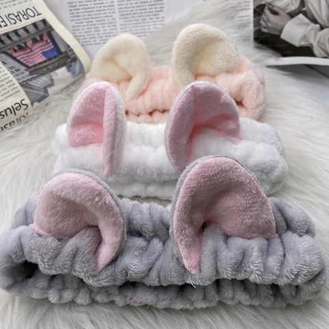 Cute Cat Ears Plush Headband Soft Elastic Hair Band For Washing Face Makeup Skincare Spa
