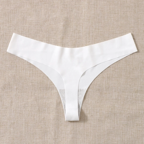 Women Seamless Thong Panties Low Waist Spandex Sport Underwear With Breathable Cotton Crotch Solid Color Minimalist