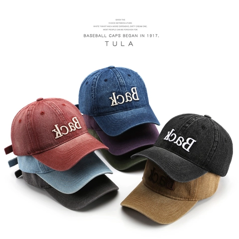 Vintage Washed Cotton Denim Baseball Cap Reversed Back Embroidery Adjustable Distressed Retro Streetwear Hat Unisex