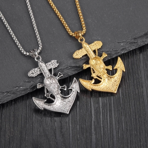 Collana Con Pendente Ancora E Teschio Vintage Acciaio Inossidabile Stile Pirata Punk Gioielli Gotici Retro Uomo Donna