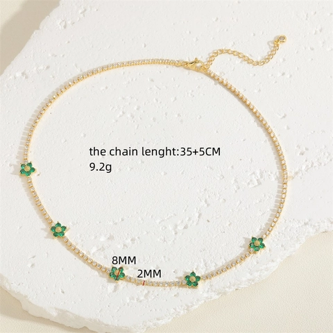 Colorful Flower Zircon Tennis Chain Choker Necklace 14K Gold Plated Copper Floral Clavicle Jewelry For Women