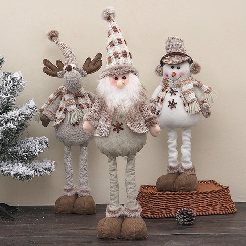 Christmas Plush Doll Ornament Knitted Fabric Extendable Legs Santa Snowman Reindeer Nordic Home Desktop Decoration