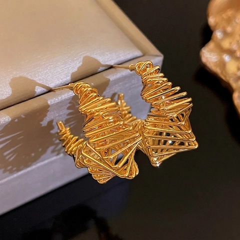 Orecchini A Lobo A Forma Di C Intrecciati Placcati In Oro Vero Design Metallico Geometrico Con Perno In Argento 925