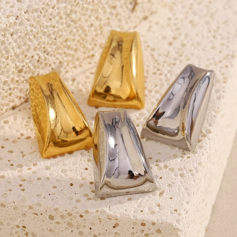 Pendientes De Botón De Trapecio Curvo De Acero Inoxidable 316L Chapado En Oro De 18K Joyería Geométrica Minimalista Mujer