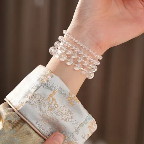 Bracelet En Perles De Cristal Blanc Naturel Pierre Ronde Transparente Bijoux Élégants Et Minimalistes Pour Femmes