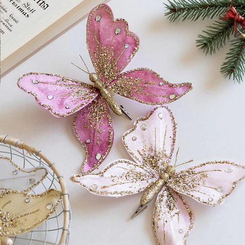 Grandi Decorazioni A Farfalla Scintillanti Con Strass E Clip In Metallo Per Albero Di Natale E Feste Di Nozze