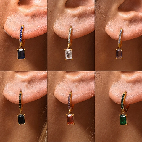Elegant Stainless Steel Square Zirconia Dangle Earrings For Women 18K Gold Plated Fashion Geometric Drop Earrings Jewelry Gift