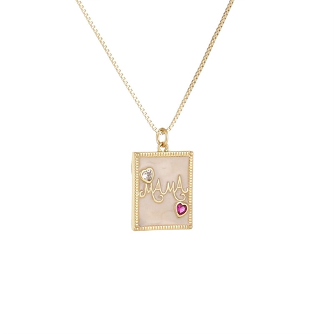 Mama Lettering Pendant Necklace Copper Zircon Gold Plated Heart Rectangle Fashion Jewelry Gift For Women