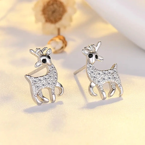 Orecchini A Lobo Cervo Rame Con Zircone Dolce Forma Animale Gioielli Di Tendenza Di Natale Per Donne