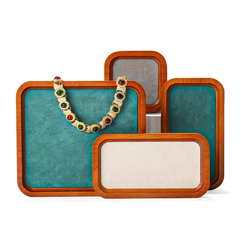 Jewelry Display Tray Solid Wood Velvet Lining For Ring Necklace Bracelet Earring Organizer Storage Walnut Color Elegant Showcase