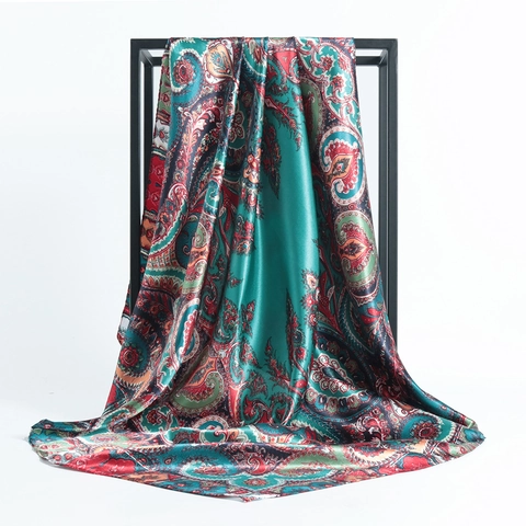 Paisley Print Square Scarf Satin Faux Satin Headscarf Bohemian Retro Shawl Wrap For Women