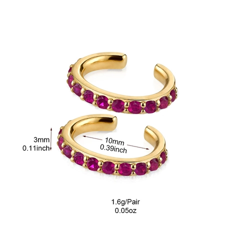 Niche Design Brass 24K Gold Plated C-Shaped Ear Cuff Inlaid With Colored Zirconia Non-Piercing Earrings Jewelry For Women