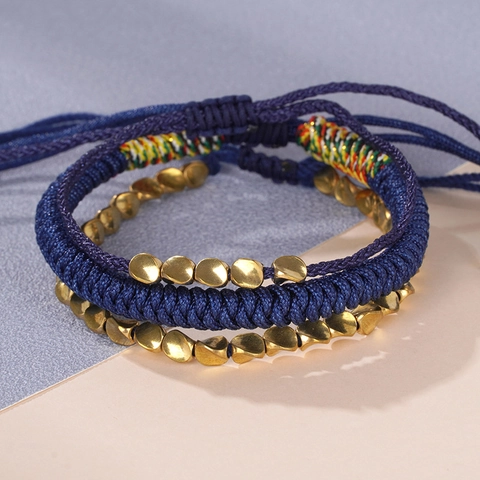 Pulsera Trenzada A Mano Y Brazalete De Perlas De Cobre De Aleación Irregular Cordón Azul Marino Ajustable Joyería Unisex Pareja